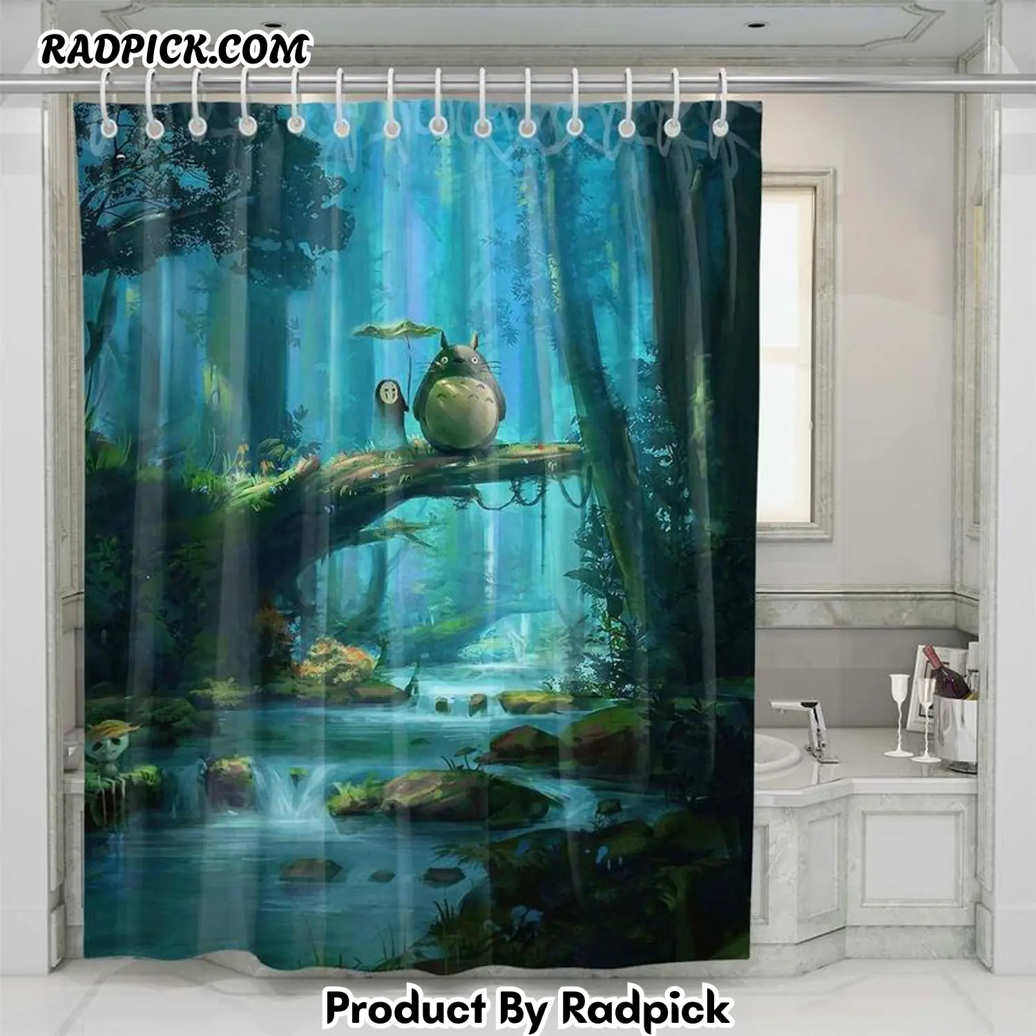 Totoro x spirited away shower curtain set bathroom set for bathroom decor best gift for friends rp38759
